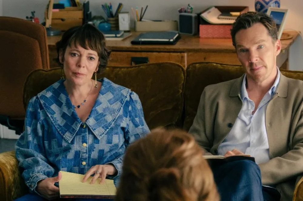 The Roses movie scene with Benedict Cumberbatch and Olivia Colman showcasing sophisticated solutions